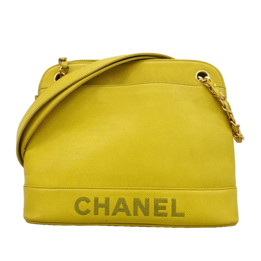 Chanel Shoulder Bag, Chain Strap, Caviar Leather, Lime Yellow, Women's